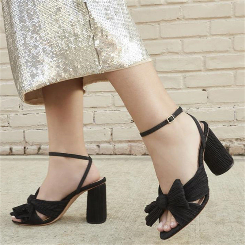 ZllKl  Dropshopping2022 Summer Open Toed Bow 40-47 High Heels Party Dress Wedding Women's Sandals