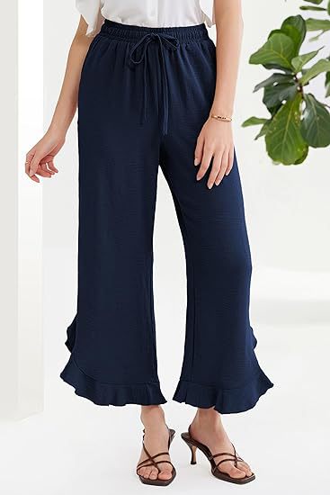 ZllKl  Popular Cross-Border  Temu European and American Summer Loose Casual Fashion Ruffled Bell-Bottoms Ankle-Length Pants Women