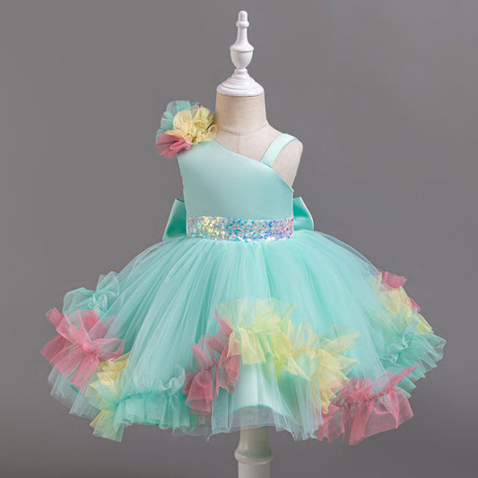 ZllKl  Girls' Dress High-Grade Pettiskirt Catwalk Evening Dress Children's Chorus Clothing Performance Children Princess Dress