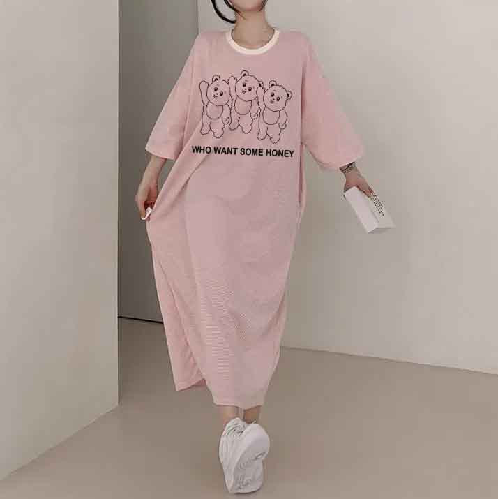 ZllKl 2025Manufacturer casual printing lazy skirt medium and long straight skirt pure cotton T-shirt dress women's popular summer new