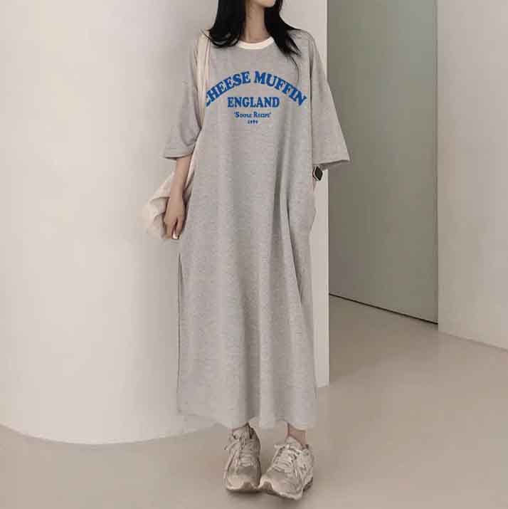 ZllKl 2025Manufacturer pure cotton South Korea popular spring and summer new women's round neck short sleeve medium and long T-shirt skirt fashionable versatile simple even