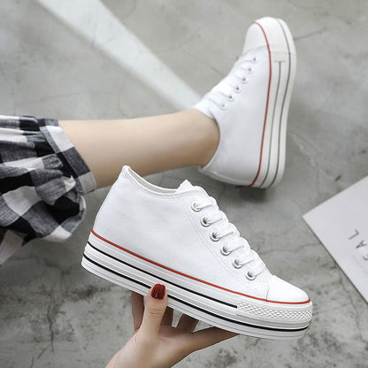 ZllKl Universal  Summer Women's Shoes Fashionable Height Increasing Insole Canvas Shoes Female Students Korean Style Versatile White Shoes Women's Platform Sneakers