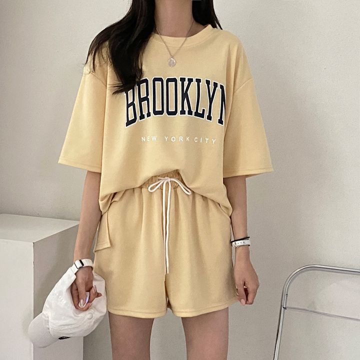 ZllKl Manufacturer 100% short-sleeved shorts women's two-piece suit women's New new summer fashion casual sportswear cotton