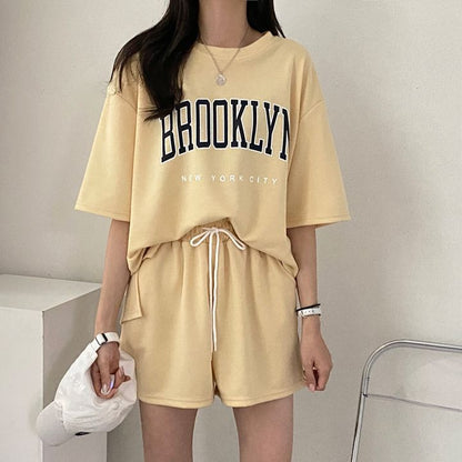 ZllKl Manufacturer 100% short-sleeved shorts women's two-piece suit women's New new summer fashion casual sportswear cotton