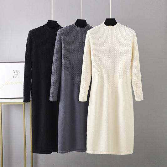 ZllKl Knitted dress women's New autumn and winter new small medium and long loose semi-turtleneck inner with bottom sweater skirt