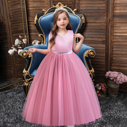 ZllKl  New Cross-Border Girls' Dress Sleeveless Long Children's Princess European and American High-End Fashionable Bow Birthday Dress Long