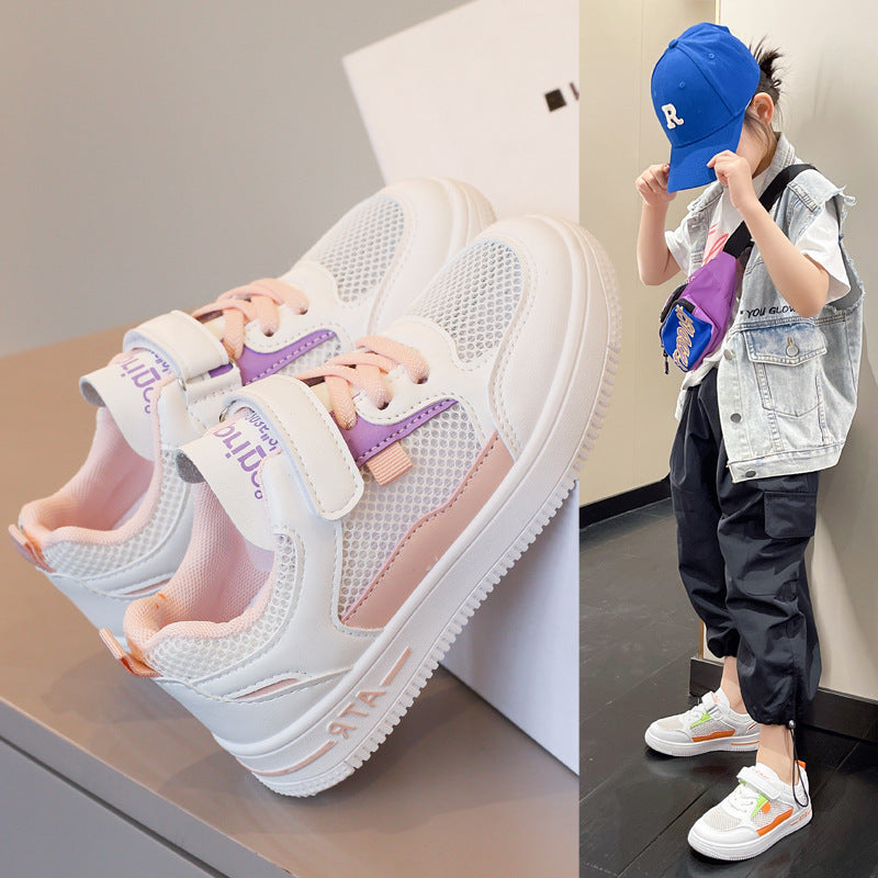 ZllKl  Children's Shoes Boy White Shoes  Summer Thin Children Hollow-out Breathable Mesh Shoes Girls Fashion Sports Board Shoes