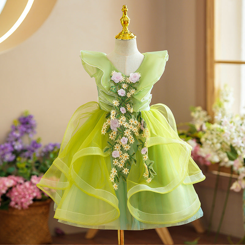 ZllKl  Girl's Dress Princess Dress Pettiskirt Children's Catwalk Evening Dress Host Costume for Piano Performance Flower Girl Wedding Dress