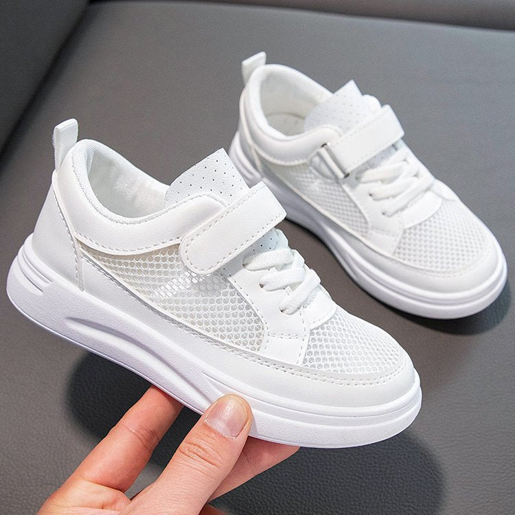 ZllKl  Children's White Shoes  Spring and Summer New Single Mesh Breathable Boy White Sneaker Girls' Casual Shoes Tide