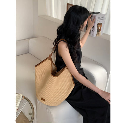 ZllKl  Straw Large Capacity Bag Female Tote Bag  New Summer Casual Shoulder Big Bag Commuting Woven Bucket Bag