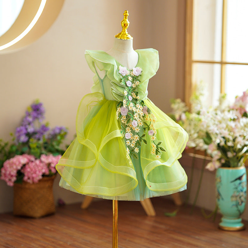 ZllKl  Girl's Dress Princess Dress Pettiskirt Children's Catwalk Evening Dress Host Costume for Piano Performance Flower Girl Wedding Dress