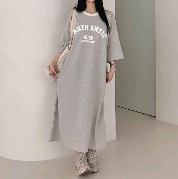 ZllKl 2025Manufacturer pure cotton Korean summer new 2025n retro loose letter printing thin T-shirt dress casual