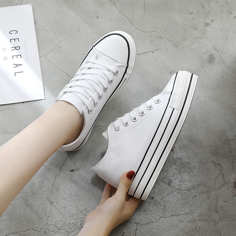 ZllKl Universal  Summer Women's Shoes Fashionable Height Increasing Insole Canvas Shoes Female Students Korean Style Versatile White Shoes Women's Platform Sneakers