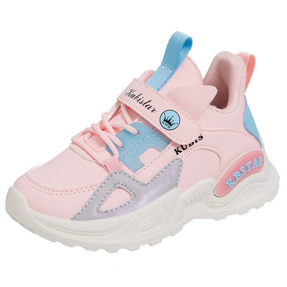 ZllKl  Girls' Autumn New Colorblock Sneakers Velcro Toddler and Children Elementary School Running Shoes Pumps Mesh Breathable