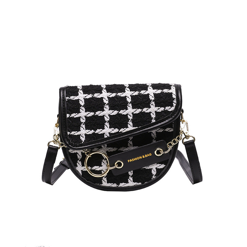 ZllKl  Supply Autumn and Winter New Retro Textured Mini Saddle Bag Korean Version Woolen Plaid Crossbody Bag Lipstick Pack Female