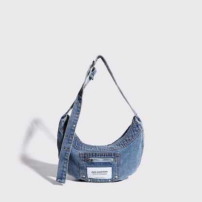 ZllKl  New Underarm Bag Special-Interest Design Retro Washed Jean Bag Advanced Dumpling Bag Sweet Cool Hot Girl All-Match Fashion