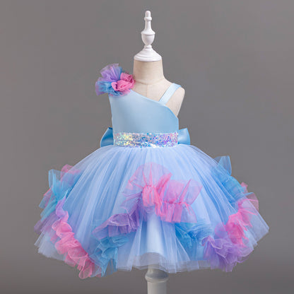 ZllKl  Girls' Dress High-Grade Pettiskirt Catwalk Evening Dress Children's Chorus Clothing Performance Children Princess Dress