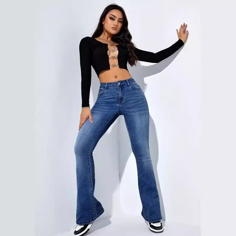 Light Blue Women's Jeans Women's Europe and America Cross Border Hot Trade New Women's Clothing Elastic Straight Pants