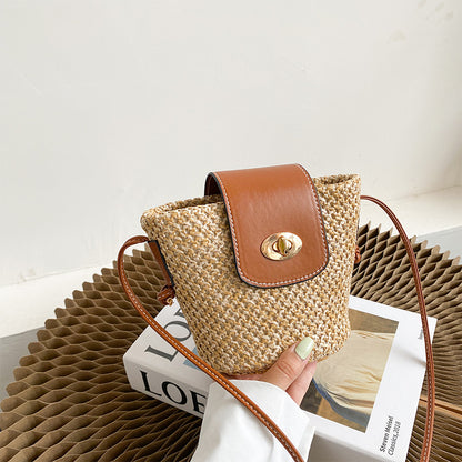 ZllKl  Niche Designer Bag New Fashion All-Match Trendy Straw Crossbody Beach Bag Small Size Earphone Bag