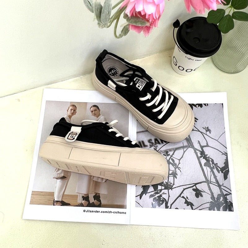 ZllKl Women's Thick-Soled Doll Head Canvas Sneakers  New Bread Sports Casual All-Match White Shoes for Students