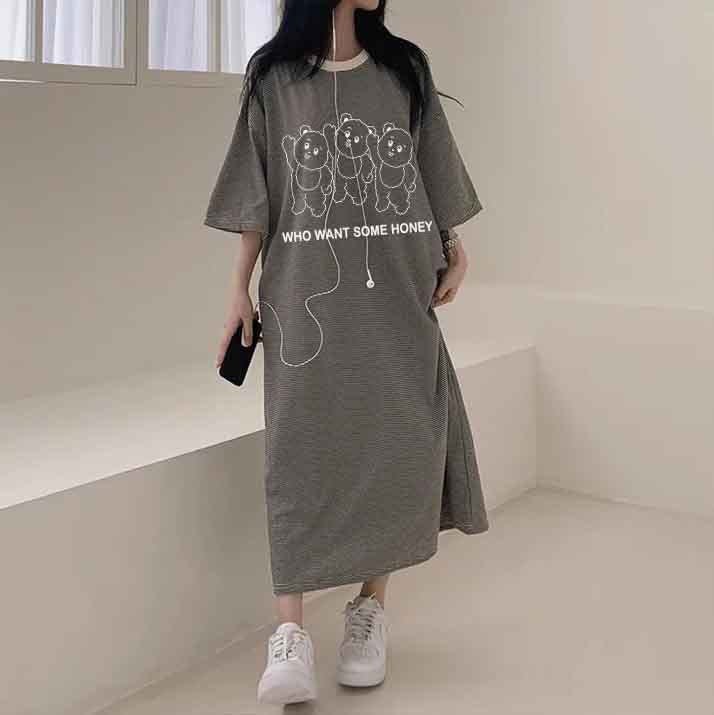 ZllKl 2025Manufacturer casual printing lazy skirt medium and long straight skirt pure cotton T-shirt dress women's popular summer new