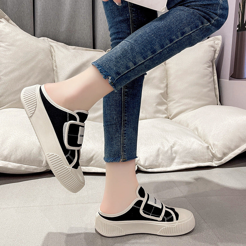 ZllKl Two-Way Ins Fashion Korean Style Magic Stick Canvas Shoes Female  Spring and Autumn New Student Hight Increasing Board Shoes Street Shooting Fashion Style