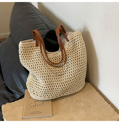 ZllKl  Large Capacity Bag for Women  New All-Match Shoulder Seaside Vacation Beach Bag Woven Straw Commuter Tote