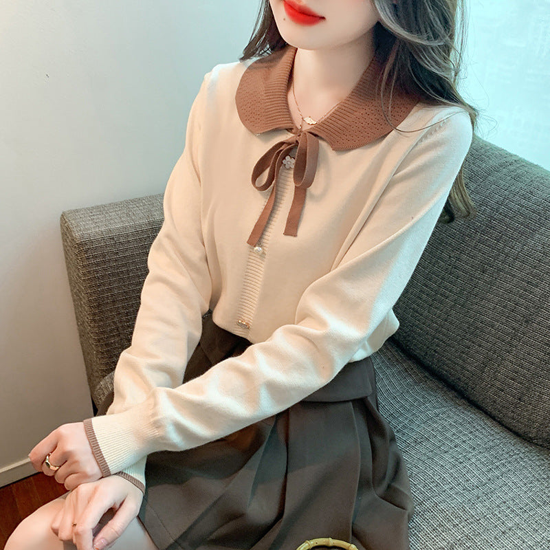 Chiffon fashion doll collar bottoming shirt women's autumn and winter new long-sleeved thickened inner women's sweater