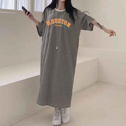 ZllKl 2025Manufacturer casual printing lazy skirt medium and long straight skirt pure cotton T-shirt dress women's popular summer new