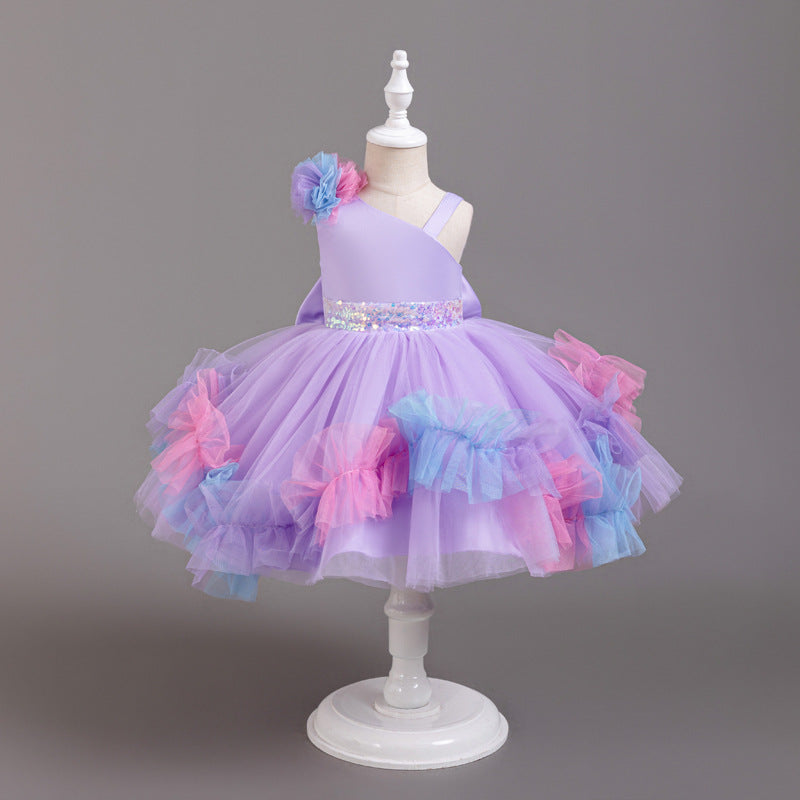 ZllKl  Girls' Dress High-Grade Pettiskirt Catwalk Evening Dress Children's Chorus Clothing Performance Children Princess Dress