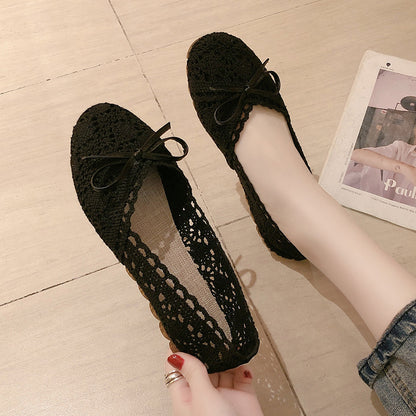 ZllKl Old Beijing Cloth Shoes Women's Soft Bottom Gommino Summer Flat Pumps Women's Black Shoes for Work Mesh Maternity Shoes