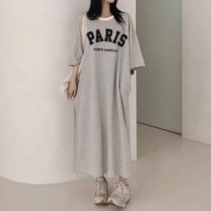 ZllKl 2025Manufacturer pure cotton South Korea popular spring and summer new women's round neck short sleeve medium and long T-shirt skirt fashionable versatile simple even