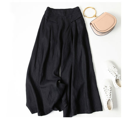 ZllKl  [In Stock Wholesale] Cotton and Linen Wide-Leg Pants Skort Women's Draping Loose Half Elastic High Waist Slimming Cropped Pants