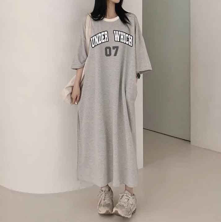 ZllKl 2025Manufacturer pure cotton Korean summer new 2025n retro loose letter printing thin T-shirt dress casual