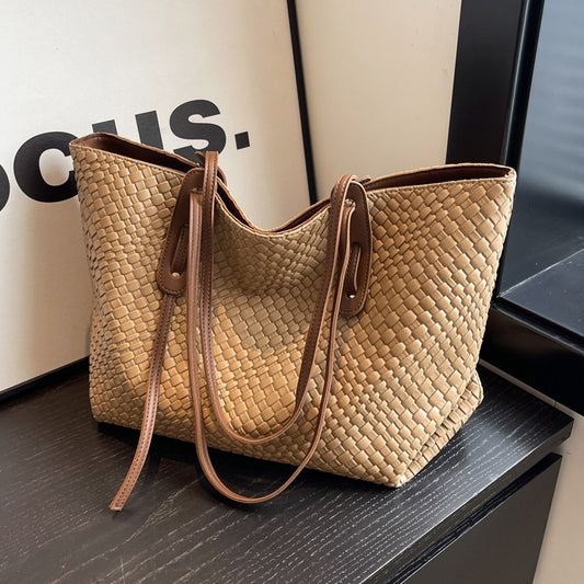 ZllKl  Large Capacity Woven Bag Women's  New Spring Retro Easy Matching Shoulder Underarm Bag Korean Style Portable Tote Bag