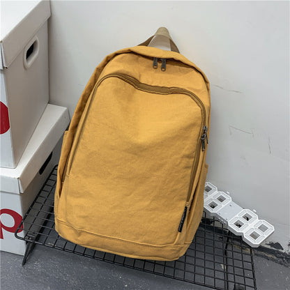 Cross-Border Korean Style Simple Couple Backpack Large Capacity Leisure Outdoor Travel Solid Color Backpack Canvas Student Schoolbag