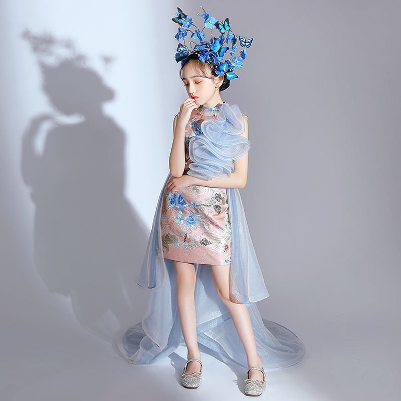 ZllKl  National Fashion Girls Catwalk Dress Exaggerated Chinese Style Children's Model T Stage Fashion Costume Domineering Trendy Clothes Trailing