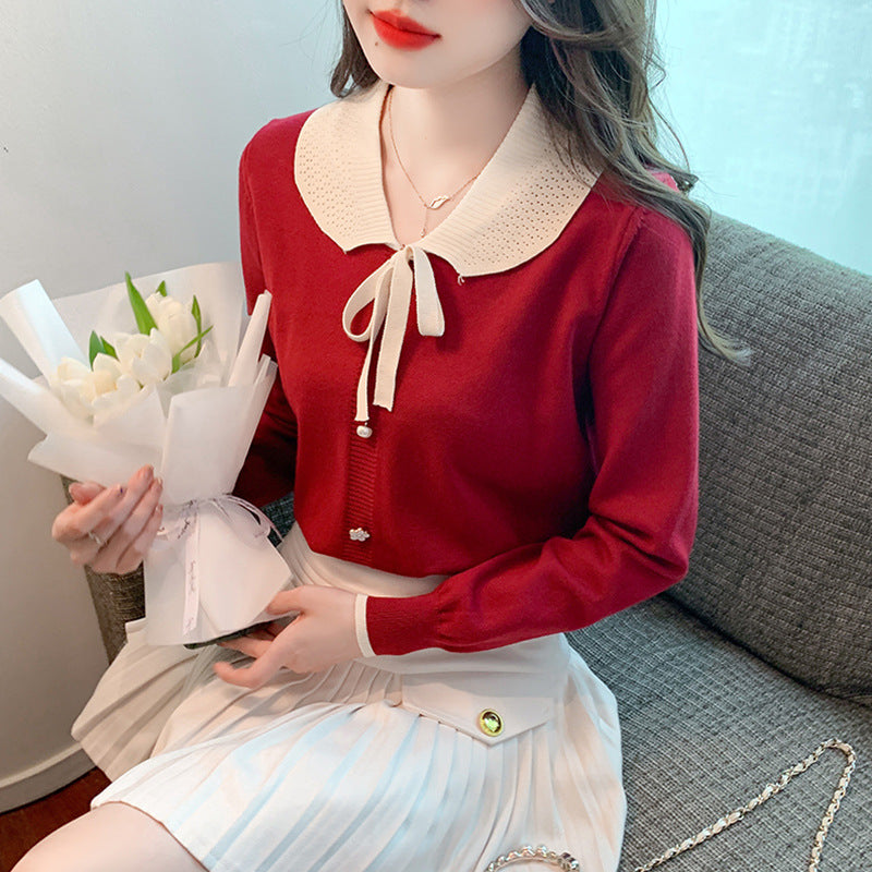 Chiffon fashion doll collar bottoming shirt women's autumn and winter new long-sleeved thickened inner women's sweater