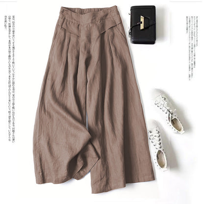 ZllKl  [In Stock Wholesale] Cotton and Linen Wide-Leg Pants Skort Women's Draping Loose Half Elastic High Waist Slimming Cropped Pants