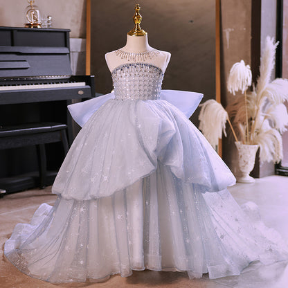 ZllKl  Children's Dress  New Girls Tube Top Model Catwalk Trailing Princess Dress Little Girl Costume for Piano Performance