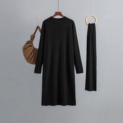 ZllKl South Korea Dongdaemun New winter new 2025 style with sleeves scarf lazy style round neck pit strip sweater dress