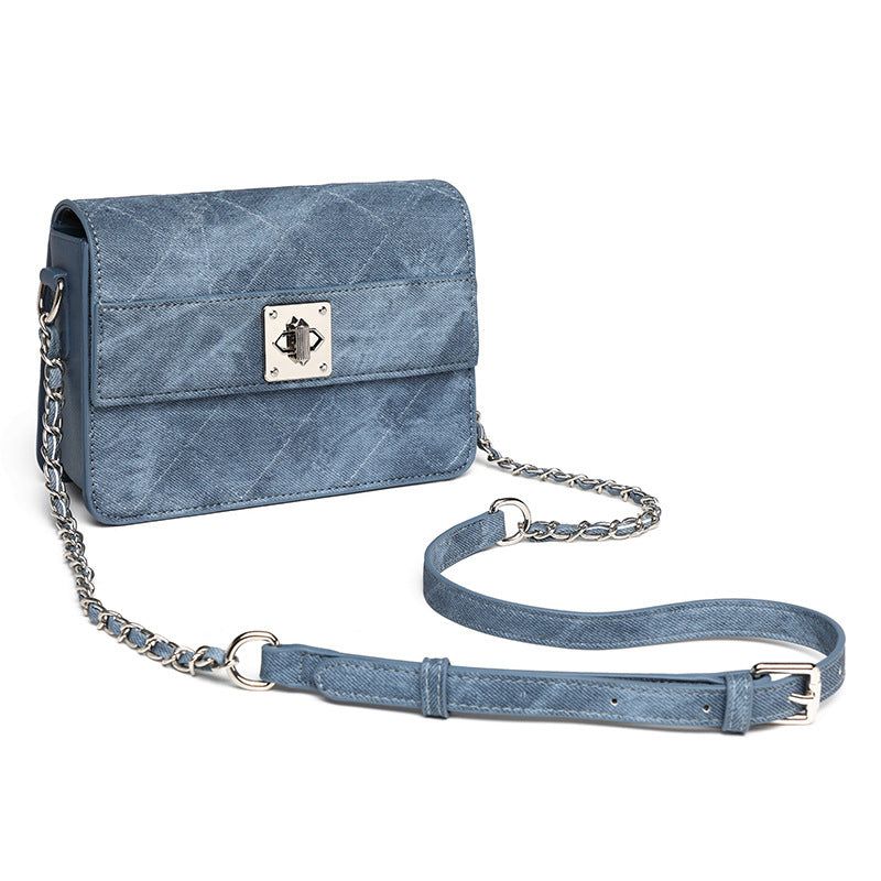 ZLLKL 2025 Bohao popular new Popular trade messenger bag women's versatile small square bag retro denim diamond chain shoulder tofu bag