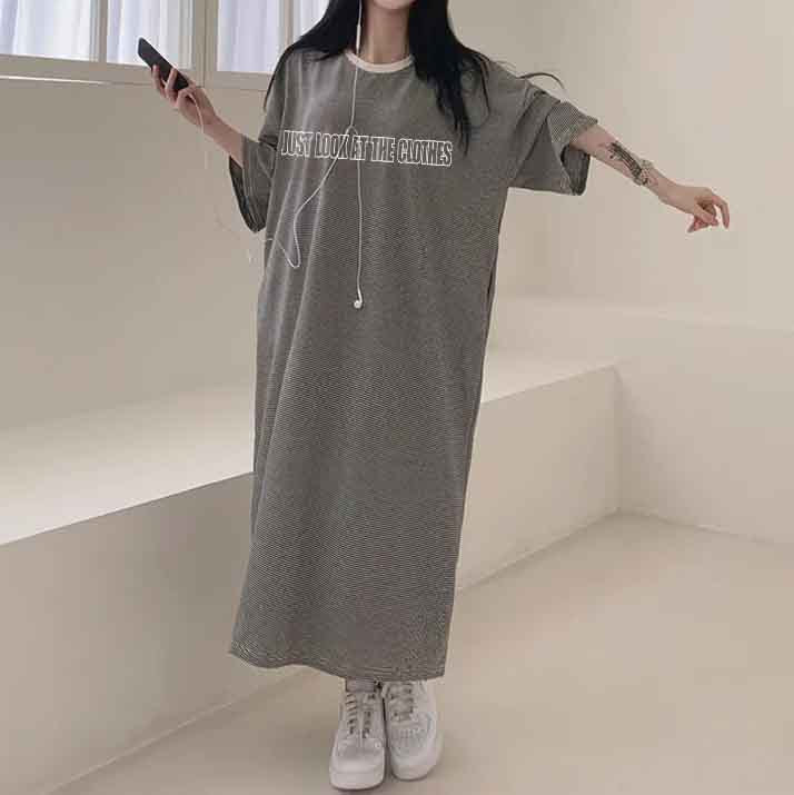 ZllKl 2025Manufacturer pure cotton fashion short-sleeved t-shirt skirt women's Korean version striped short-sleeved t-shirt dress women's summer tide new Korean version