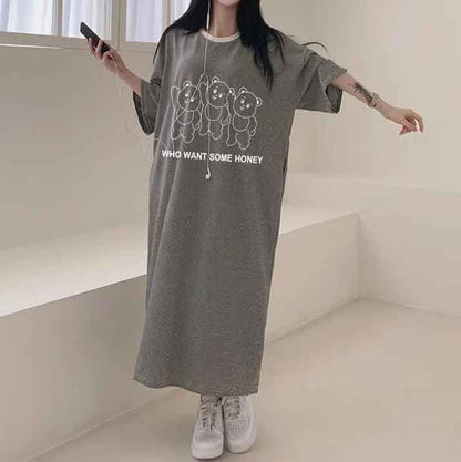 ZllKl 2025Manufacturer casual printing lazy skirt medium and long straight skirt pure cotton T-shirt dress women's popular summer new