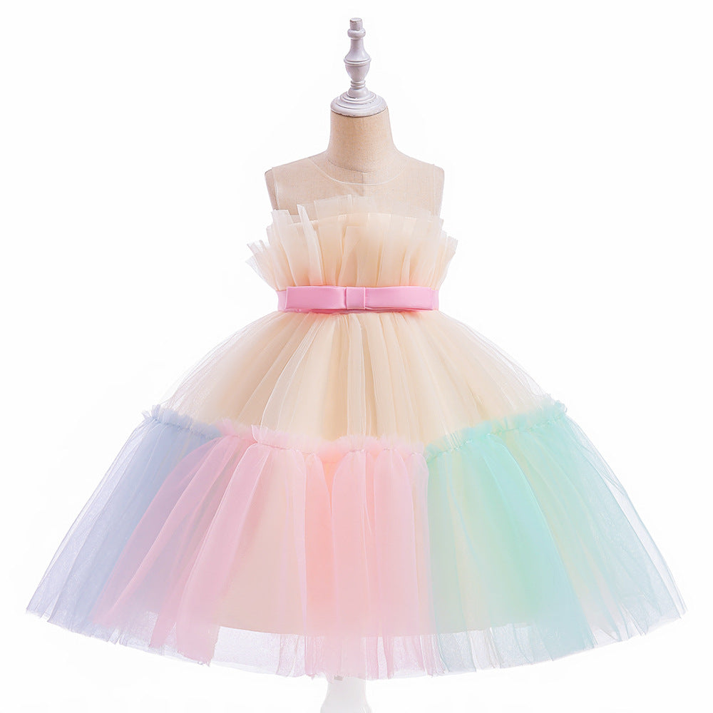 ZllKl  One Year Old Celebration Dress   Foreign Trade New Popular Girls Color Matching Pettiskirt Cake Dress Children's Dress