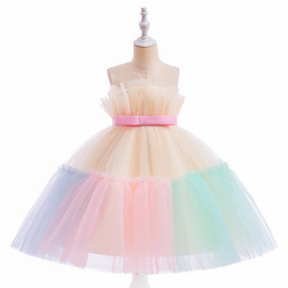 ZllKl  One Year Old Celebration Dress   Foreign Trade New Popular Girls Color Matching Pettiskirt Cake Dress Children's Dress