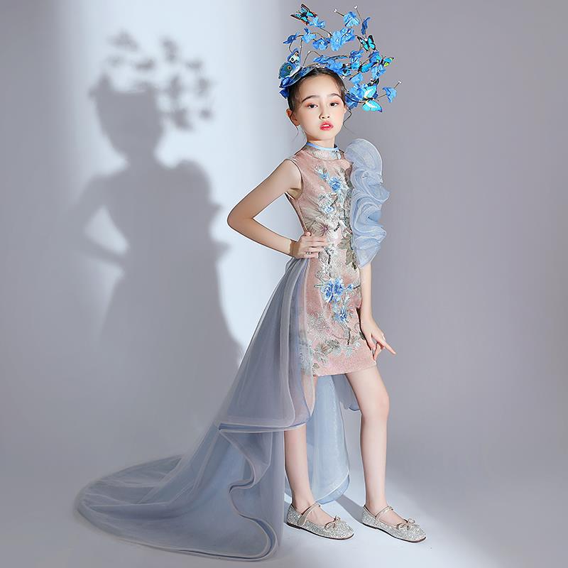 ZllKl  National Fashion Girls Catwalk Dress Exaggerated Chinese Style Children's Model T Stage Fashion Costume Domineering Trendy Clothes Trailing