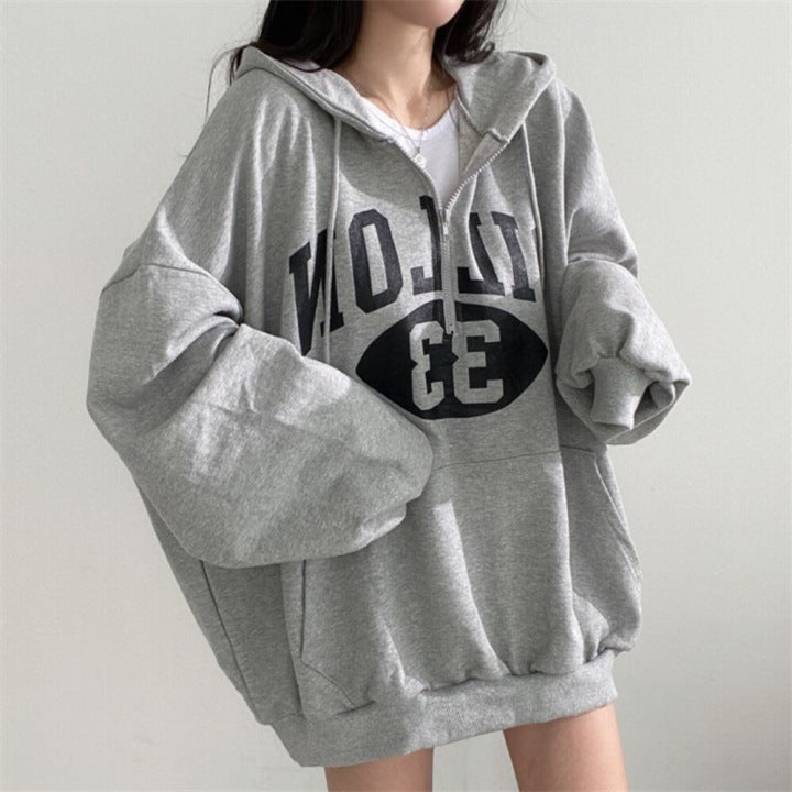 ZLLKL 2025 Zipper sweater women's hooded  new women's clothing loose spring, autumn and winter thickened velvet thin clothes