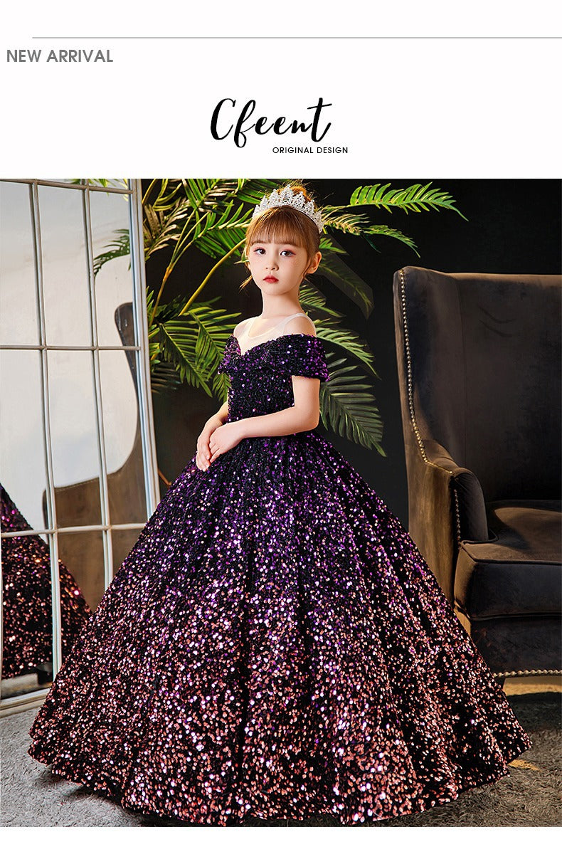 ZllKl  Children's Dress Princess Dress  Spring Girls Catwalk Flower Girl Tulle Tutu Host Costume for Piano Performance Dress