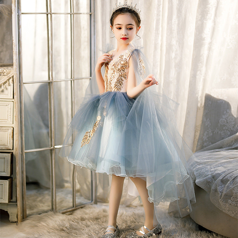 ZllKl  Girls' Dress Princess Dress Tulle Tutu Western Style Children Model Host Catwalk Piano Performance Dresses of Bride Fellow Kids Spring